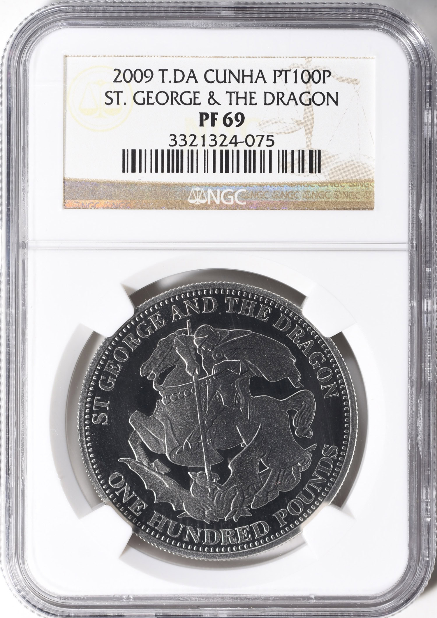 Tristan Da Cunha 2009 Platinum 100 Pounds St. George & The Dragon
