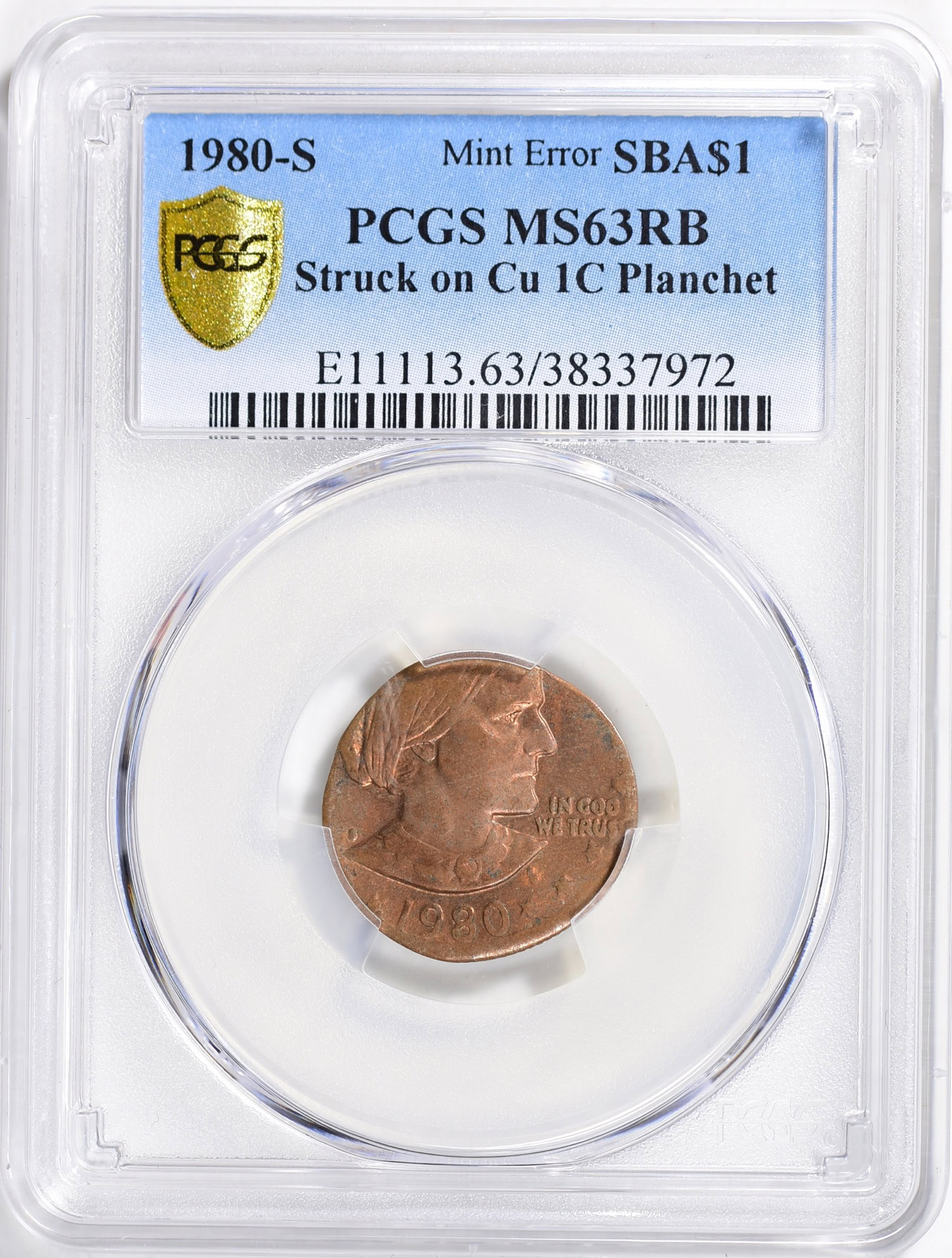 Mint Error 1980-S Susan B. Anthony Dollar Struck on Copper 1c