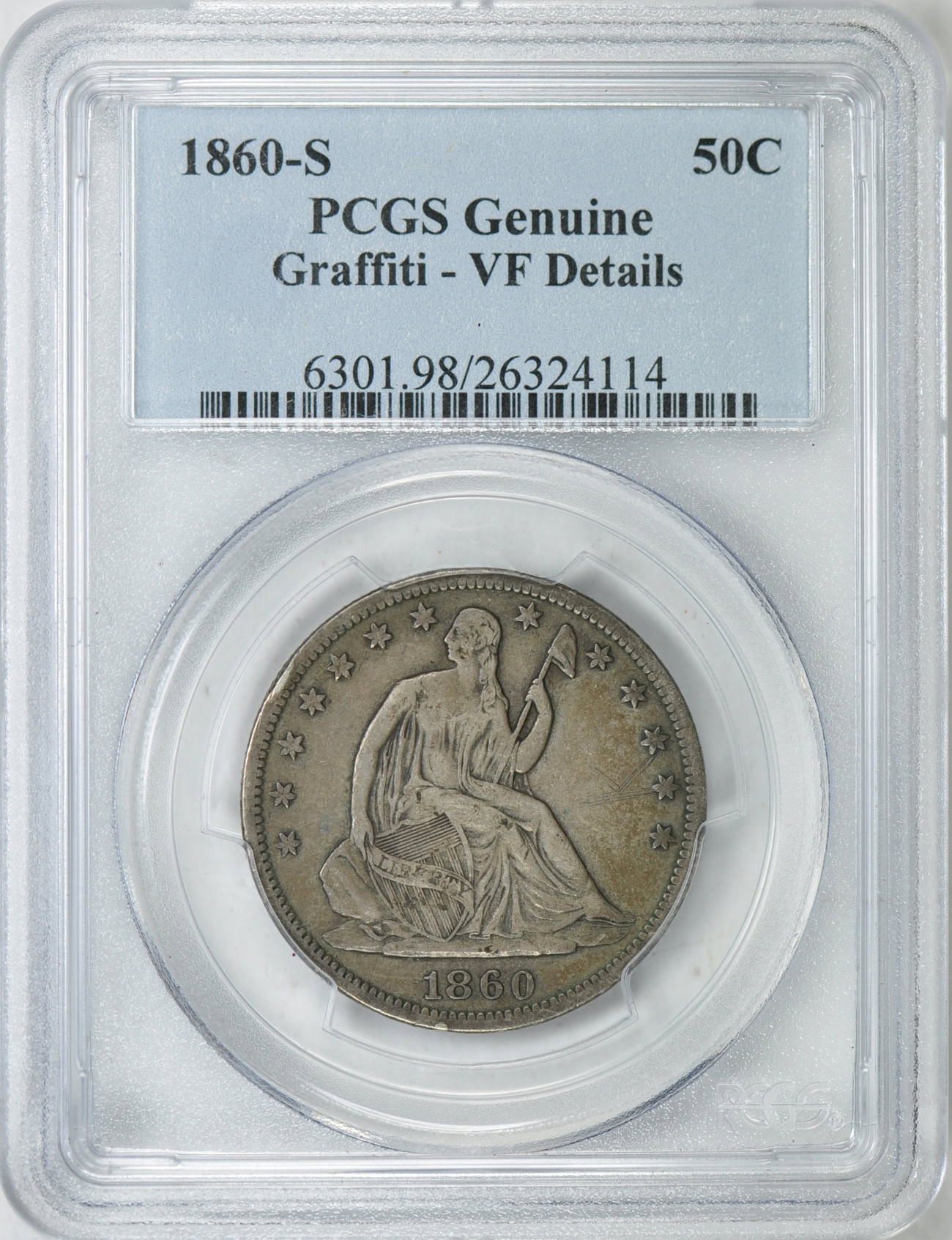 1860-S Seated Liberty Half Dollar PCGS Genuine VF Details (Item