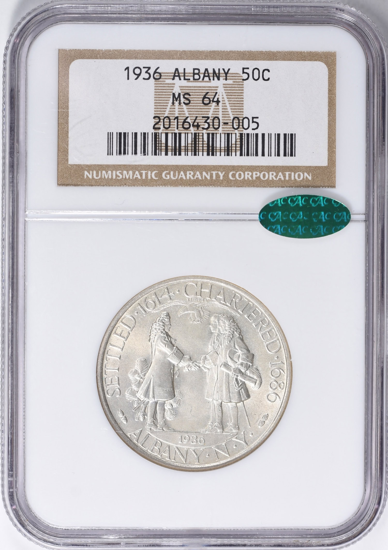 1936 Albany, New York, Charter Anniversary Half Dollar NGC MS-64