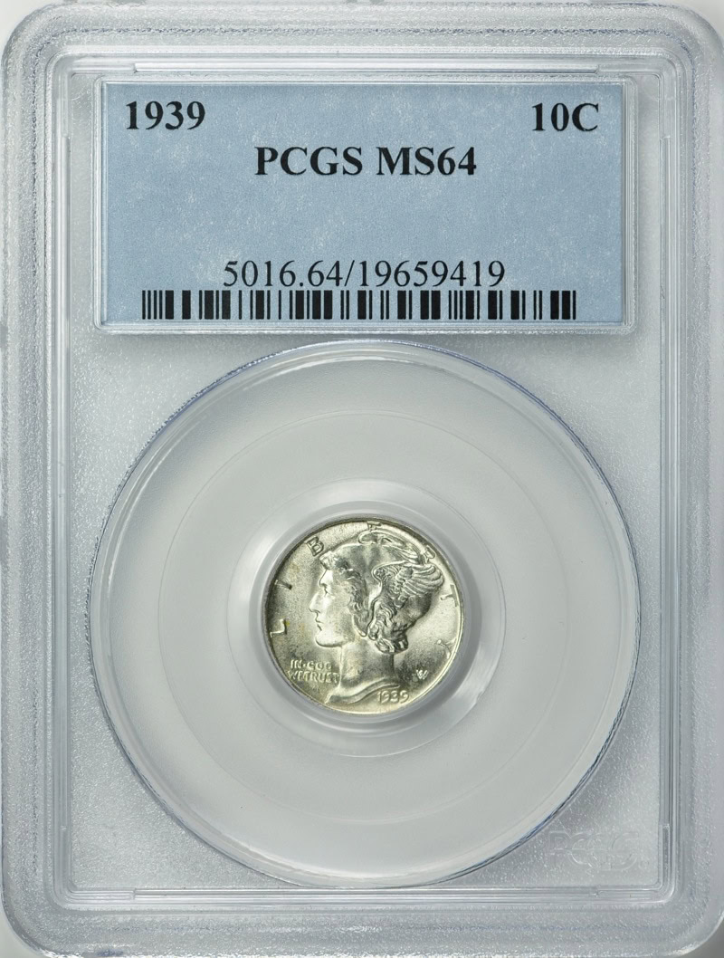 マリン ページ 1939 Mercury Dime PCGS MS-64 (Item 8445) | GreatCollections Coin