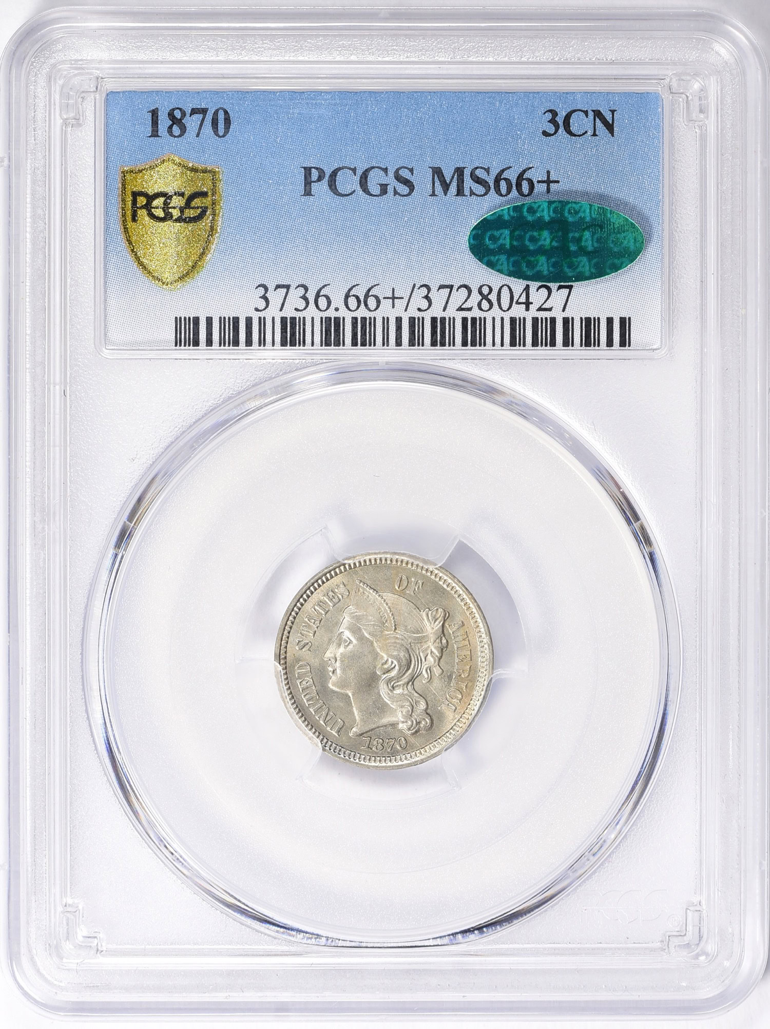 1870 Nickel Three-Cent Piece PCGS MS-66+ (CAC Green) (Item 848094