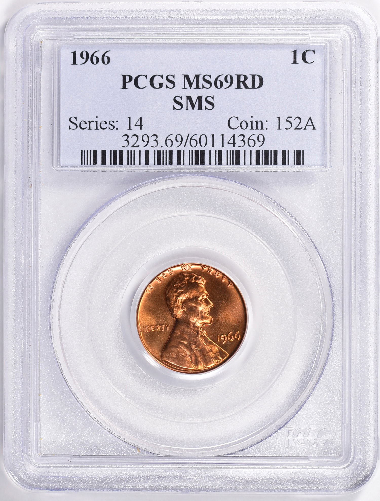 1966 Lincoln Cent SMS PCGS MS-69 RD (Item 850015