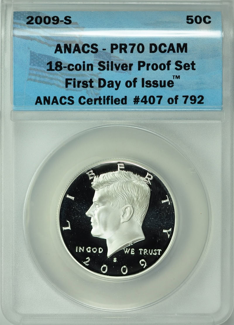 2013年 ANACS PR70 DCAM ハーフダラー銀貨 2009-S Kennedy Half Dollar Silver ANACS Proof-70 DCAM First Day of