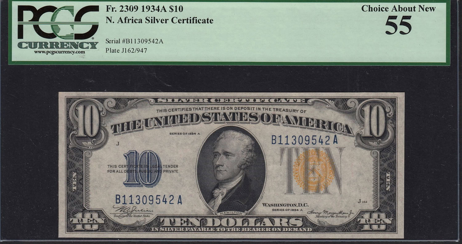 Fr. 2309 (BA BLock) 1934A $10 N. Africa WWII Emergency Issue Note
