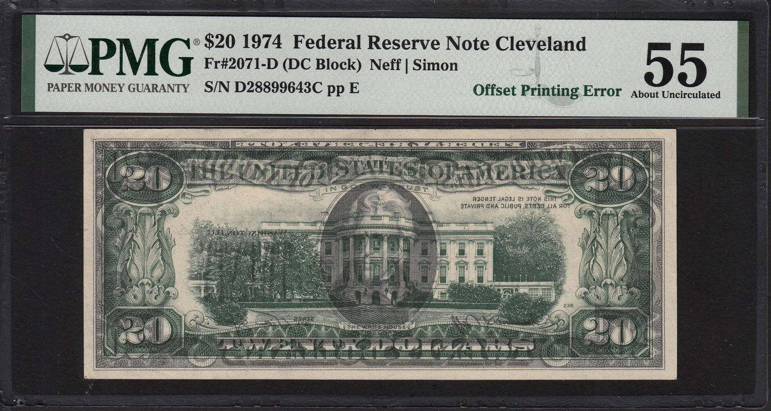 Fr. 2071-D (DC Block) 1974 $20 Cleveland Federal Reserve Error