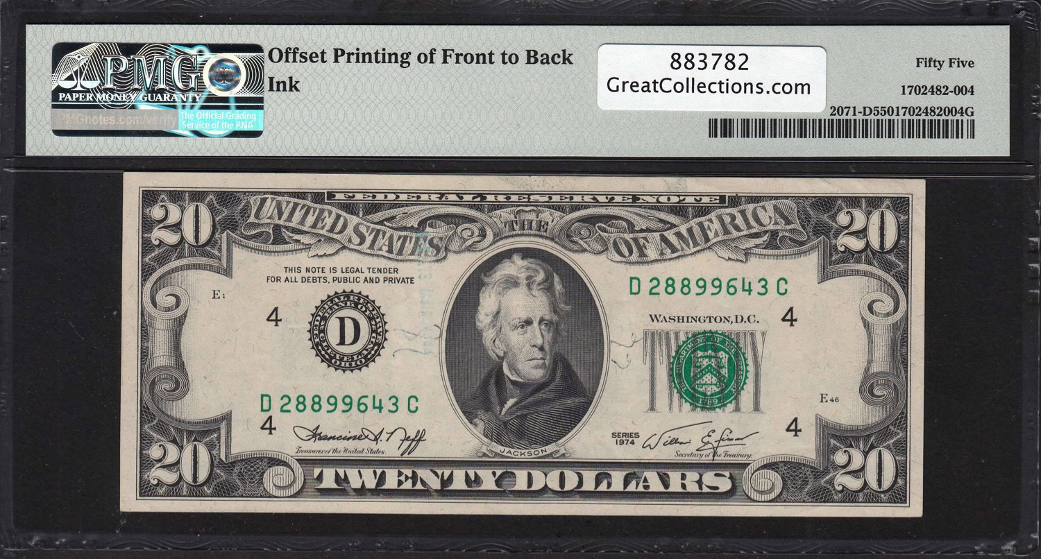 Fr. 2071-D (DC Block) 1974 $20 Cleveland Federal Reserve Error 