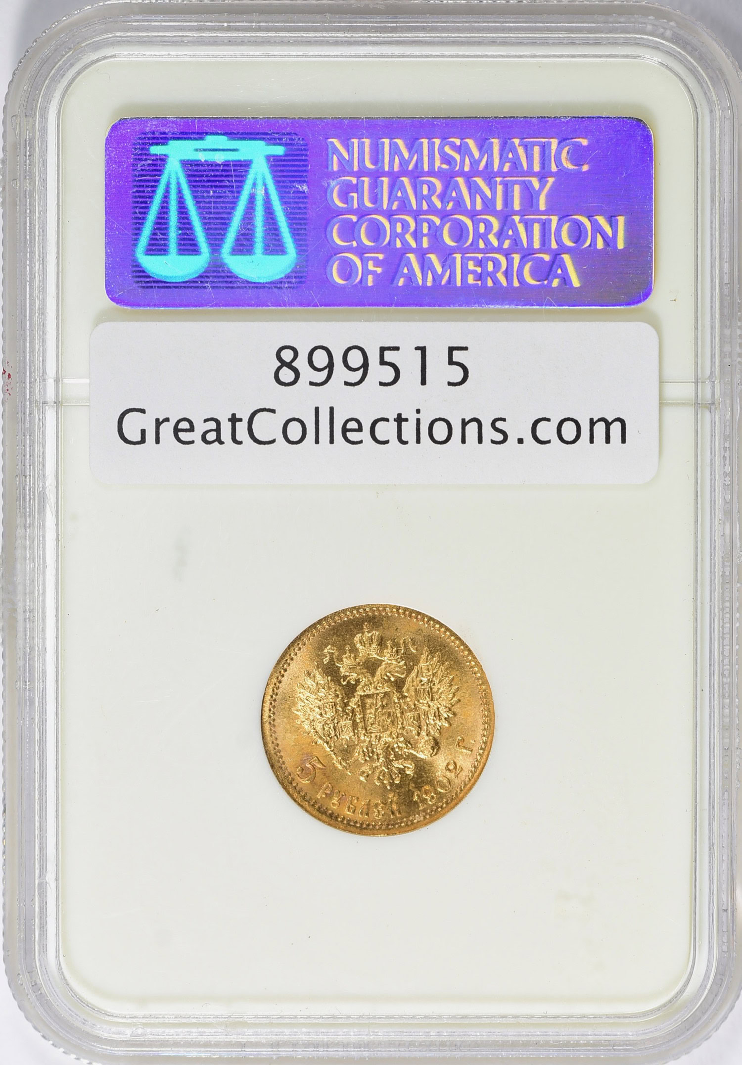 Russia 1902 Gold 5 Roubles NGC MS-67 (AGW = 0.1244 oz.) | NGC Cert
