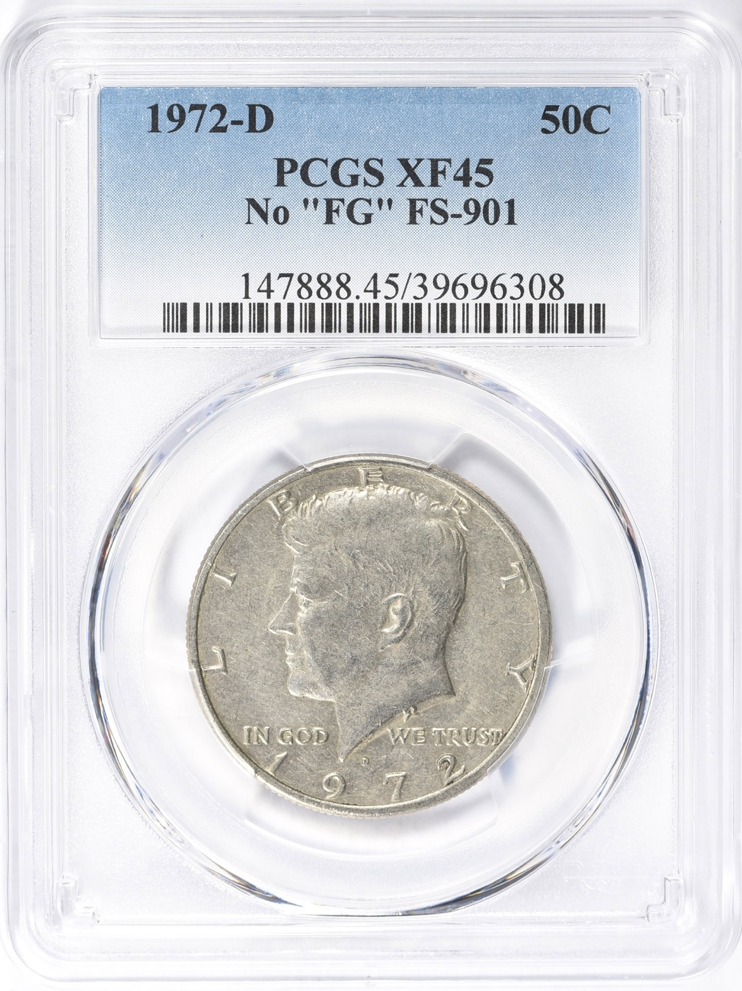 1972-D Kennedy Half Dollar No FG FS-901 PCGS XF-45 (Item 899786