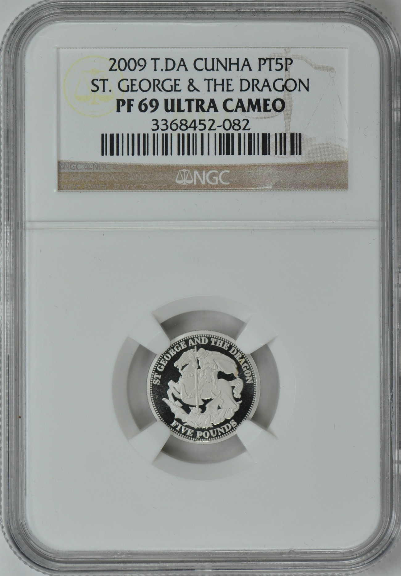 Tristan Da Cunha 2009 Platinum 5 Pounds St. George & The Dragon