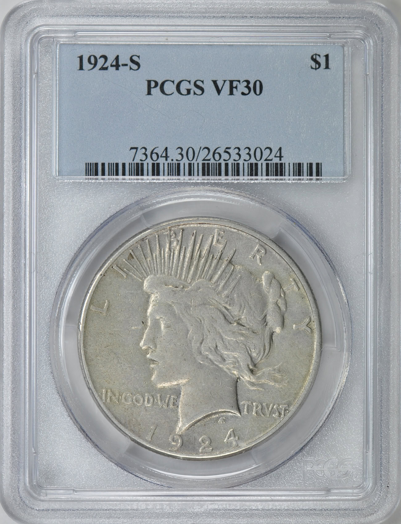 1924-S Peace Silver Dollar PCGS VF-30 (Item 91054