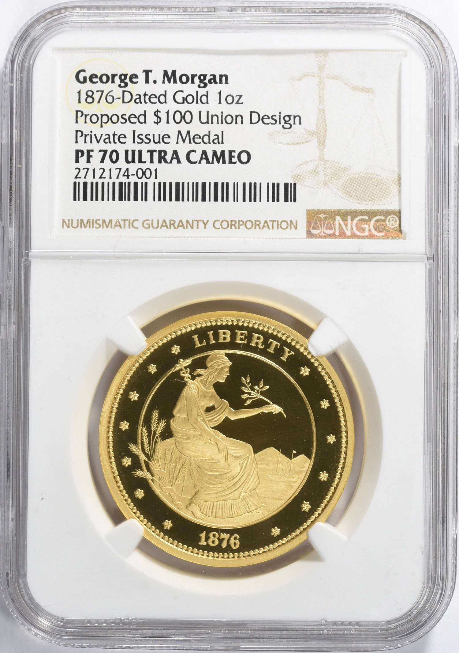 1876-(Dated) $100 Gold 1 oz Union Proposed Design Private Issue