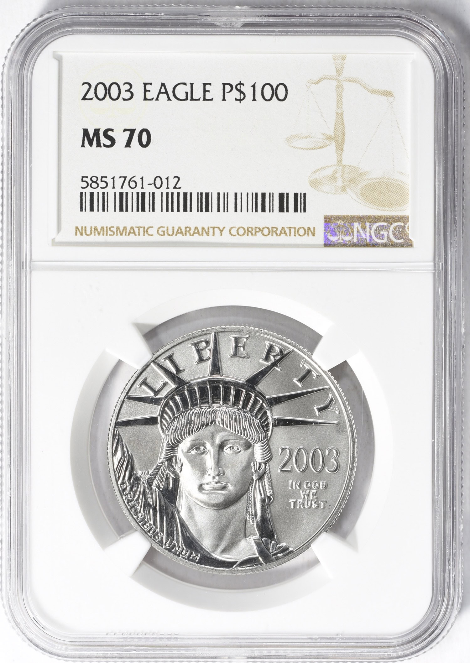 2003 $100 One-Ounce Platinum American Eagle NGC MS-70 (Item 928932