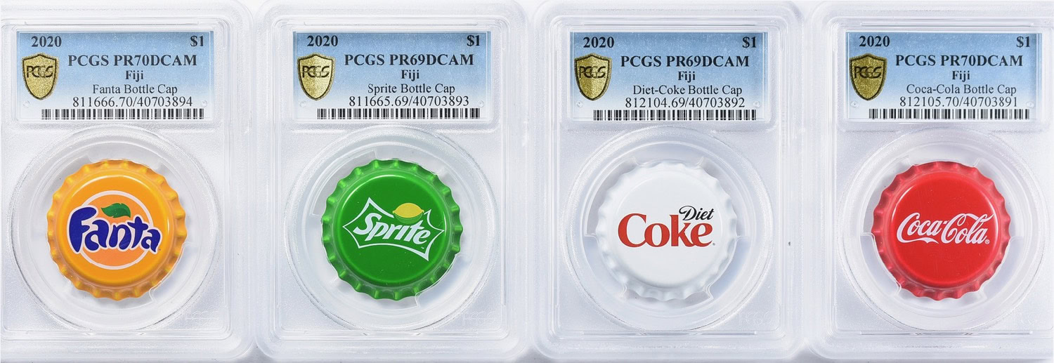 Fiji 2020 Silver Dollar Soda Bottle Cap Proof Set PCGS Proof-69