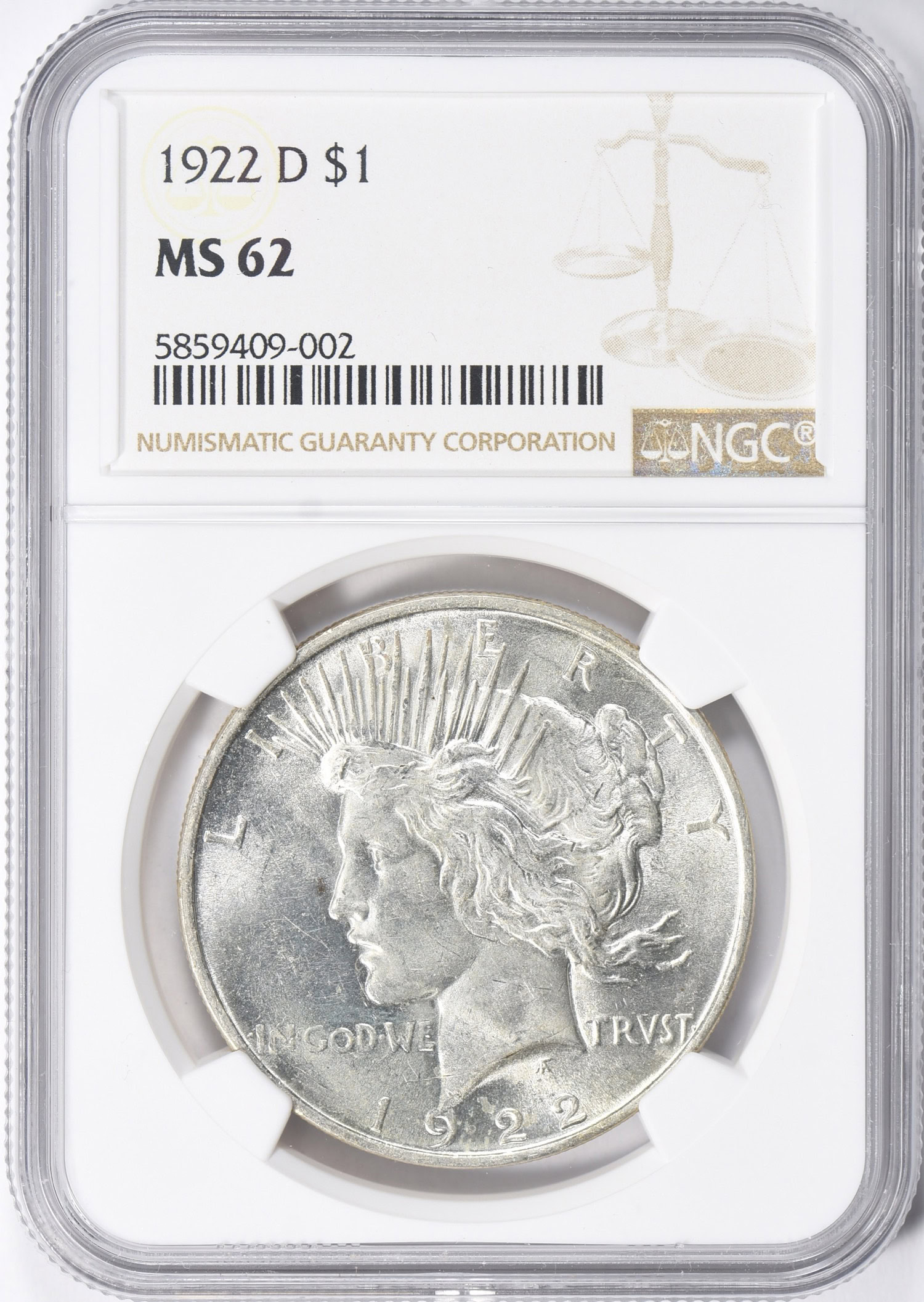 1922-D Peace Silver Dollar NGC MS-62 (Item 940472