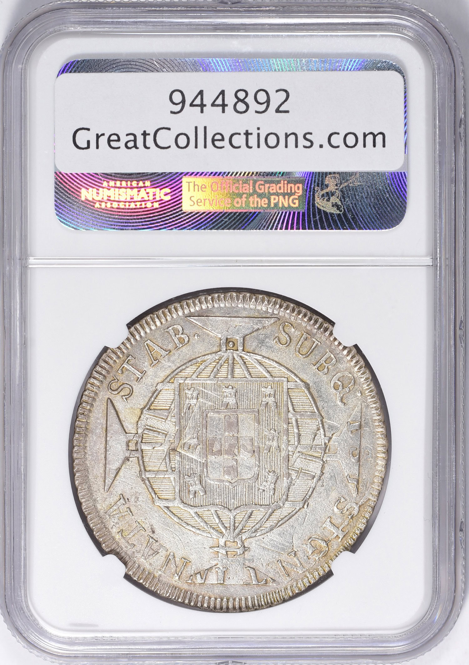 Brazil 1820-R Silver 960 Reis KM-326.1 NGC AU-58 (Ex: Prober