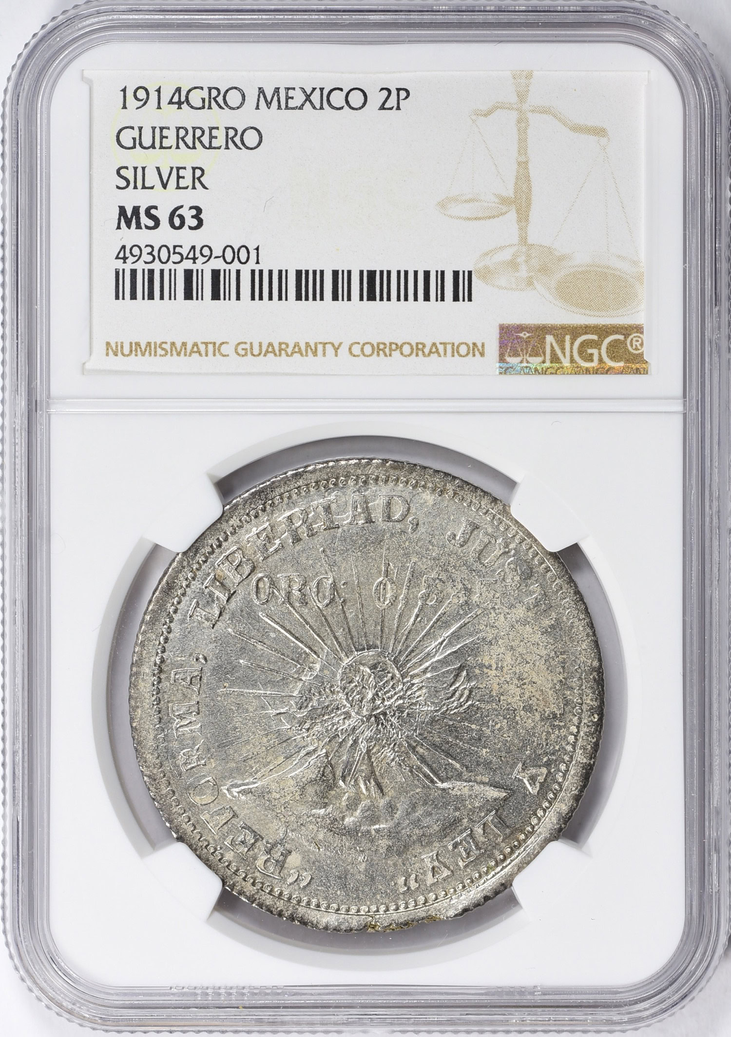 Mexico - Guerrero 1914-Gro Silver 2 Pesos KM-643 NGC MS-63 (Item