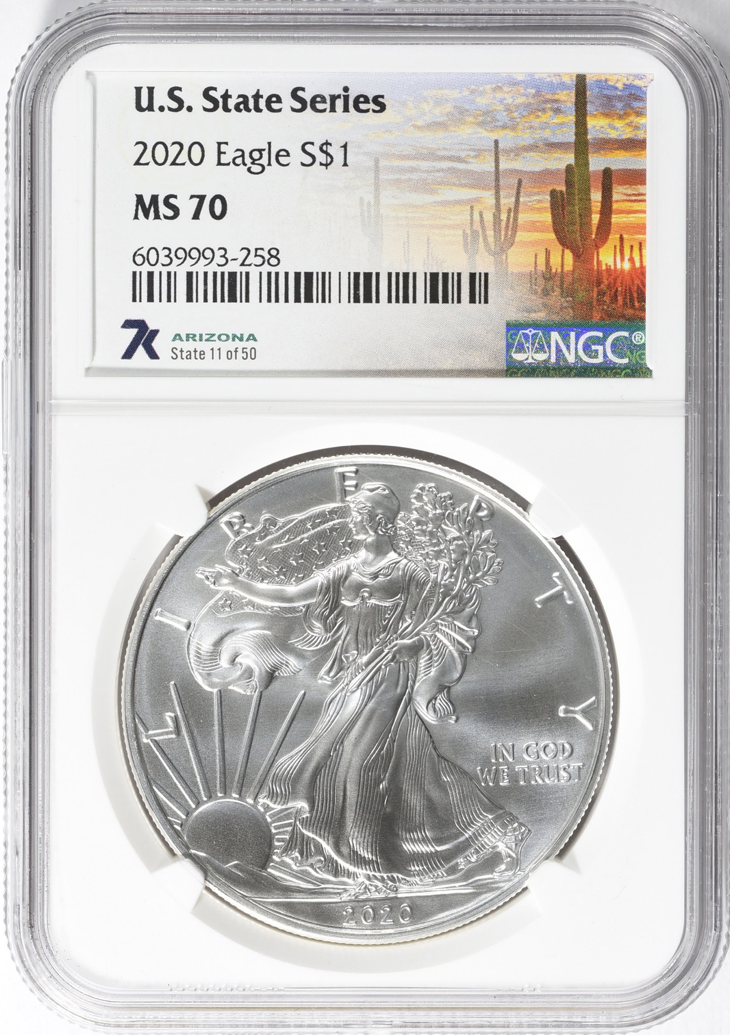 2020 $1 Silver Eagle NGC MS-70 (7k Arizona Label) (Item 948196