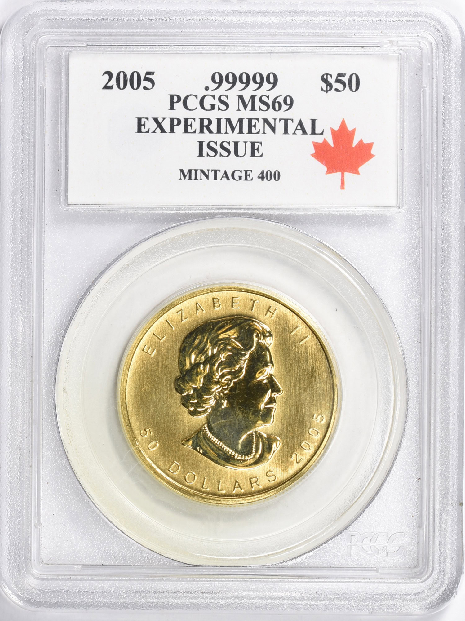 Canada 2005 Gold $50 Maple Leaf Experimental Issue PCGS MS-69 (AGW