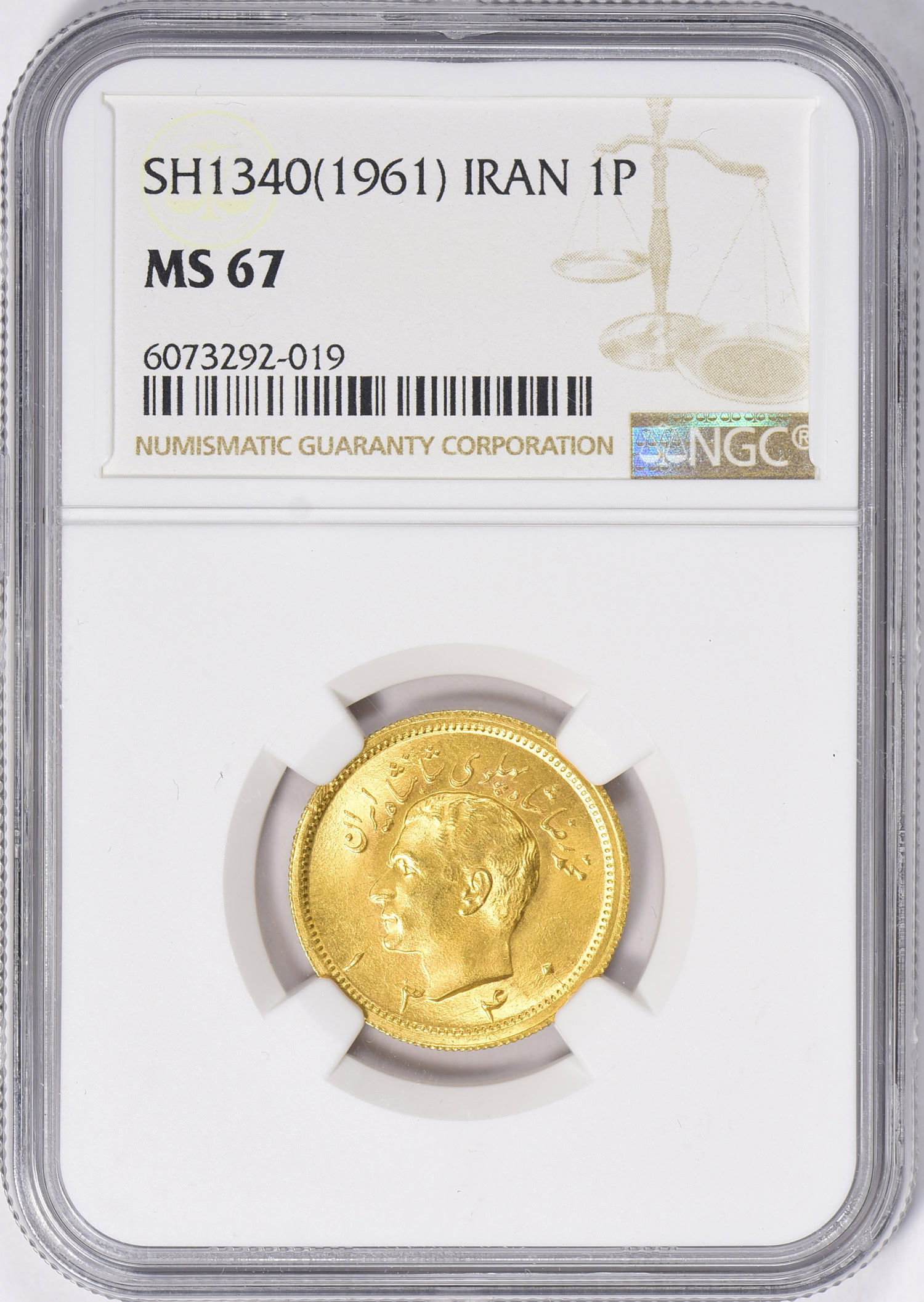 Iran SH 1340 (1961) Gold Pahlavi KM-1162 NGC MS-67 (AGW = 0.2354