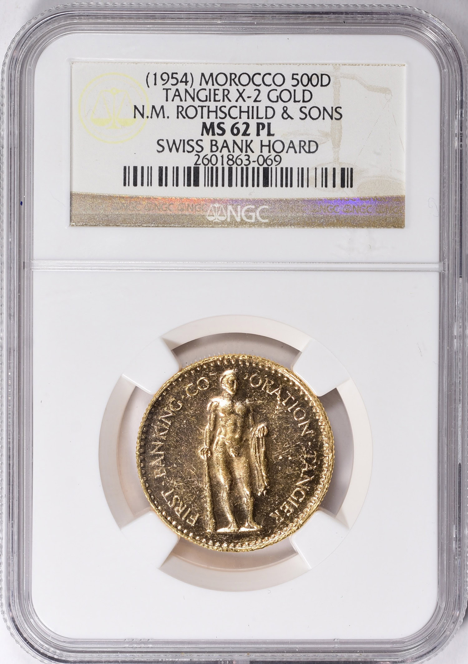 Morocco (1954) Gold 500 Dirhams Tangier X-2 Gold N.M. Rothschild