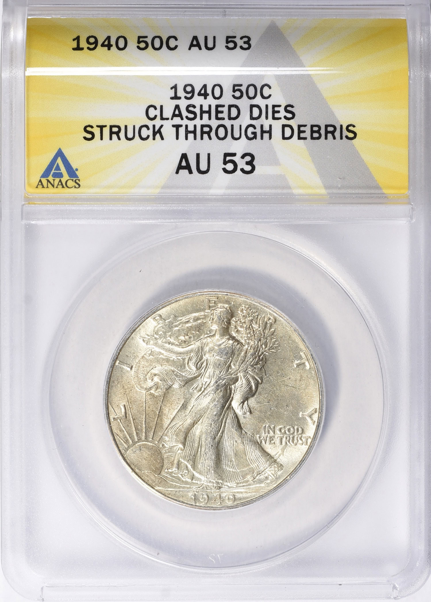 Mint Error 1940 Walking Liberty Half Dollar Struck Through Debris