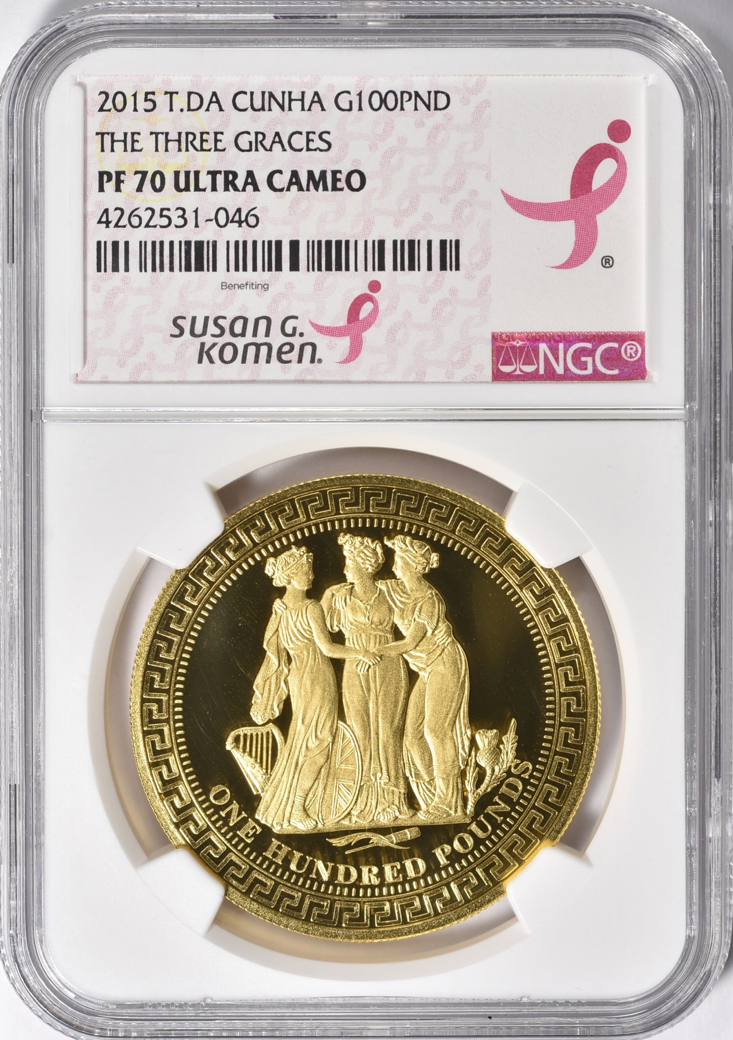 Tristan da Cunha 2015 Gold 100 Pounds Three Graces NGC Proof-70 UC