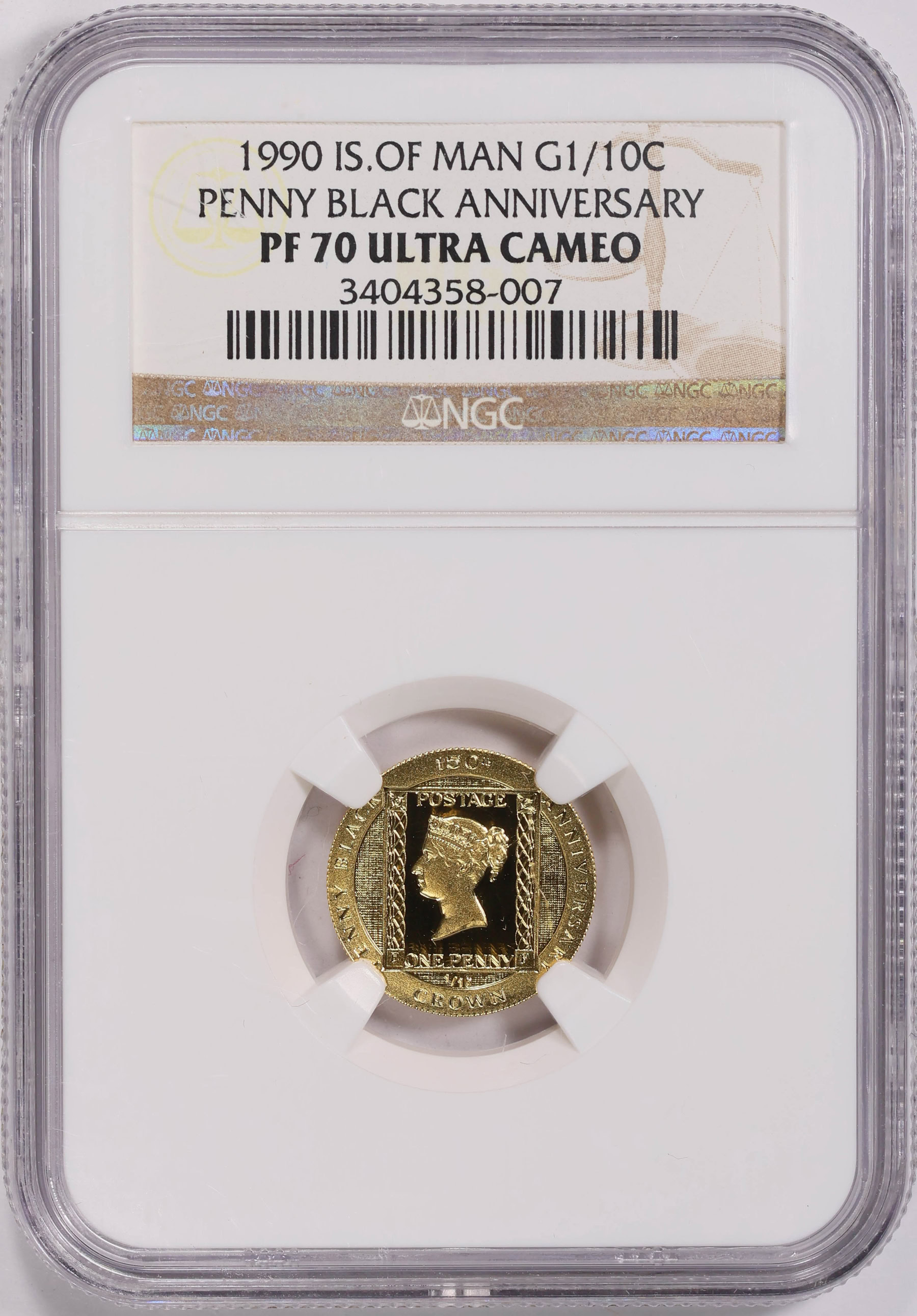 Isle of Man 1990 Gold 1/10 Crown Penny Black Anniversary NGC Proof