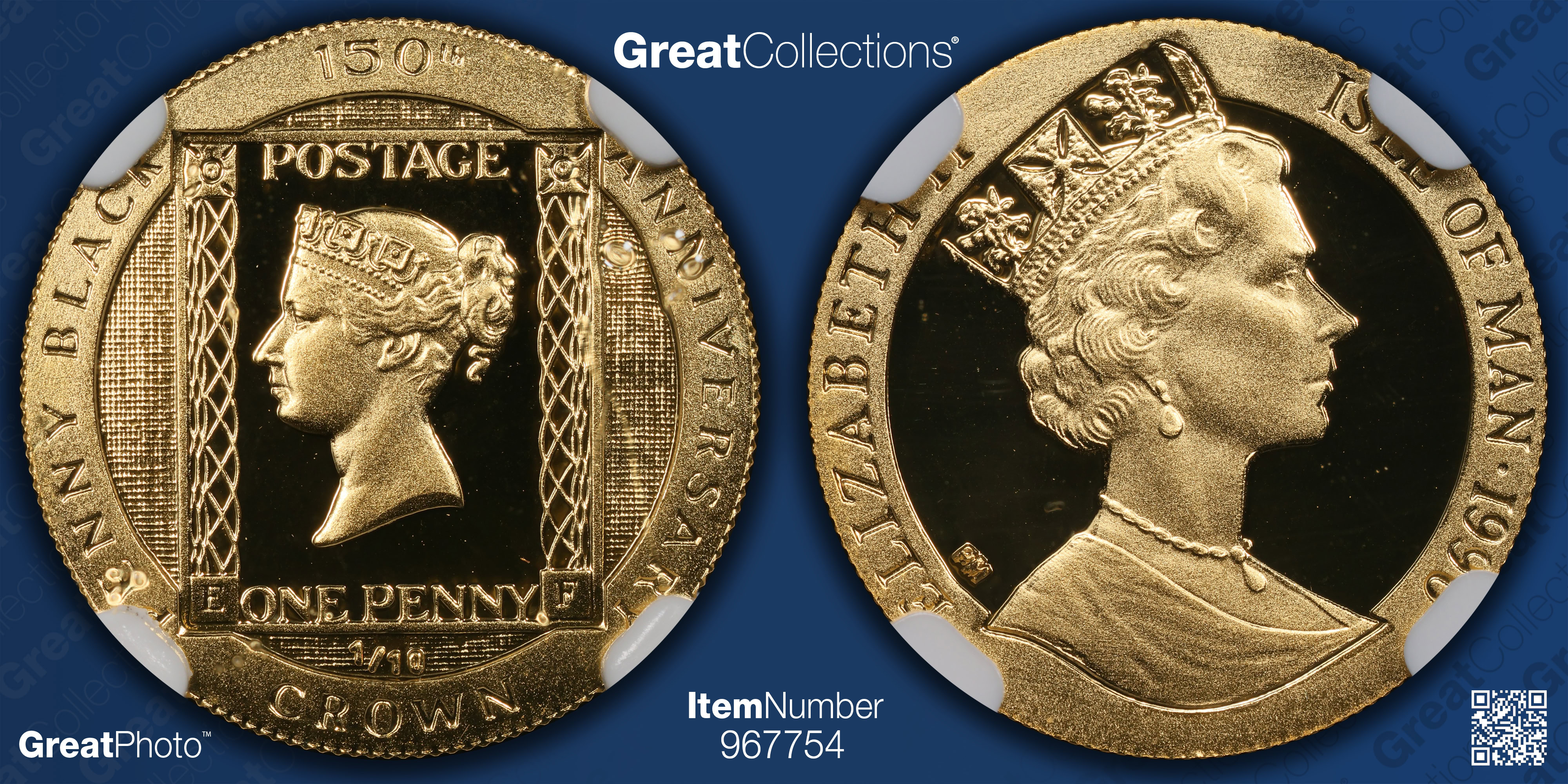 Isle of Man 1990 Gold 1/10 Crown Penny Black Anniversary NGC Proof
