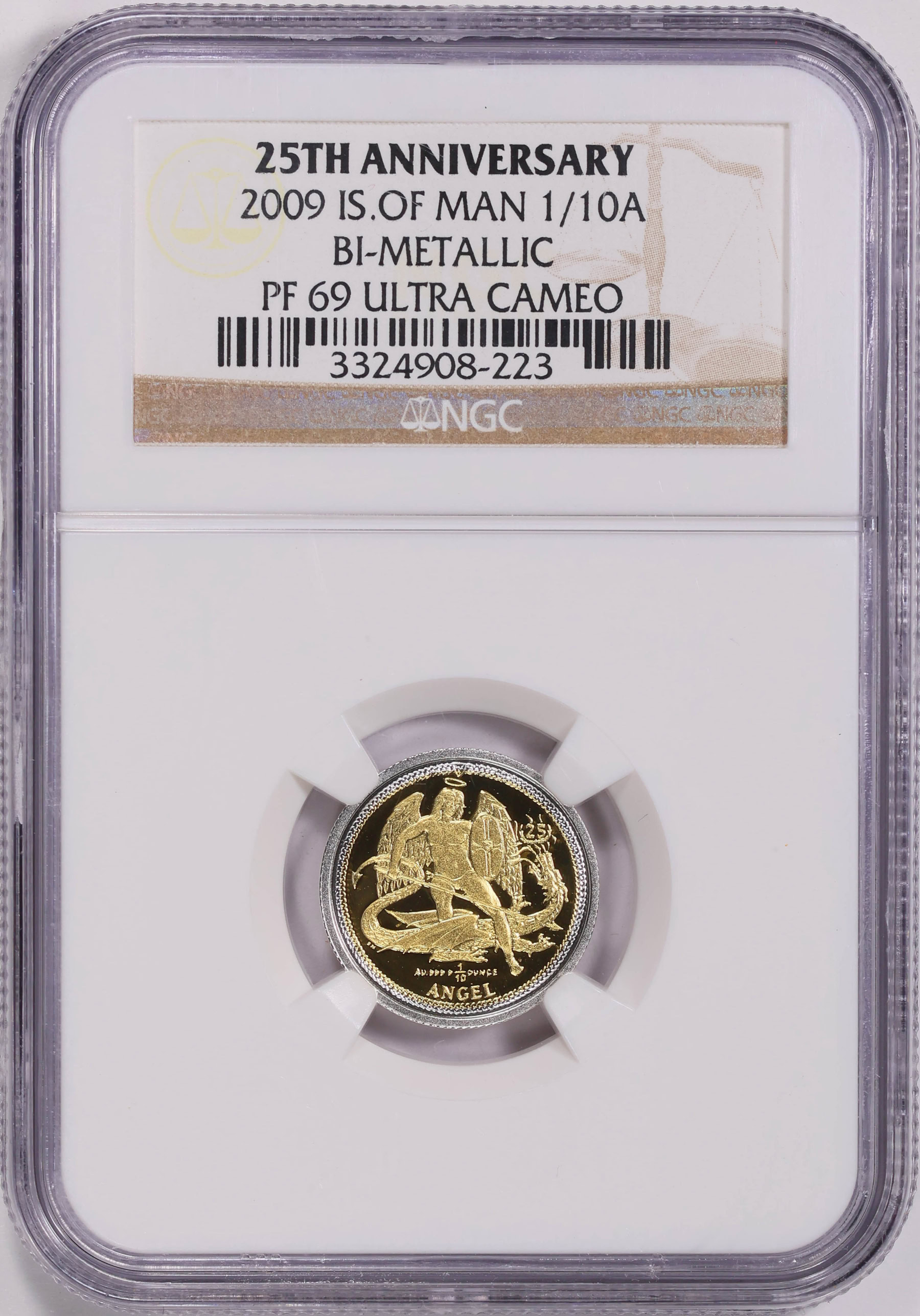 Isle of Man 2009 Bimetallic Gold and Silver 1/10 Angel 25th
