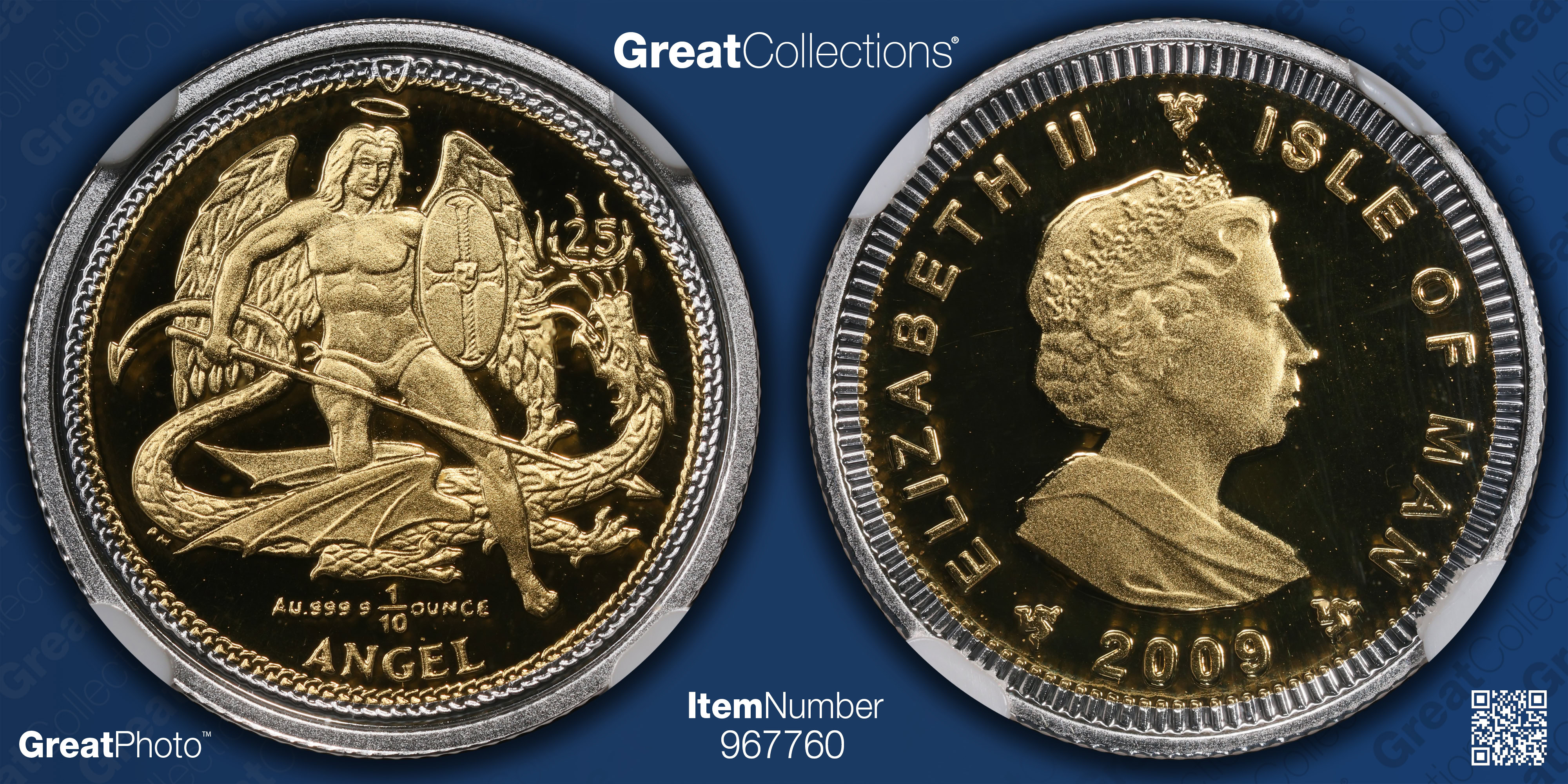 Isle of Man 2009 Bimetallic Gold and Silver 1/10 Angel 25th