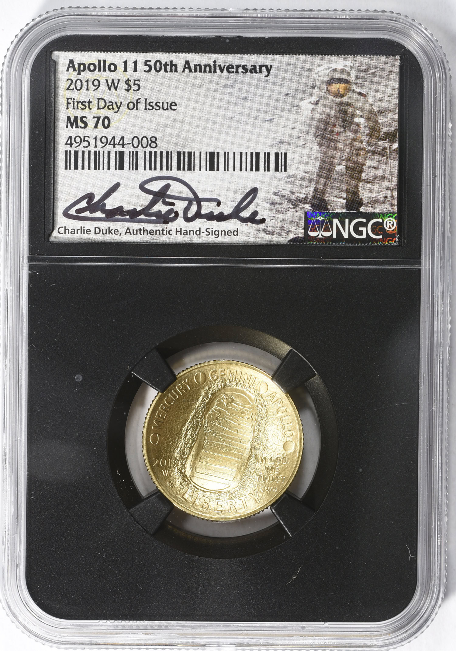 2019-W Apollo 11 50th Anniversary Gold $5 First Day of Issue NGC MS-70 ...