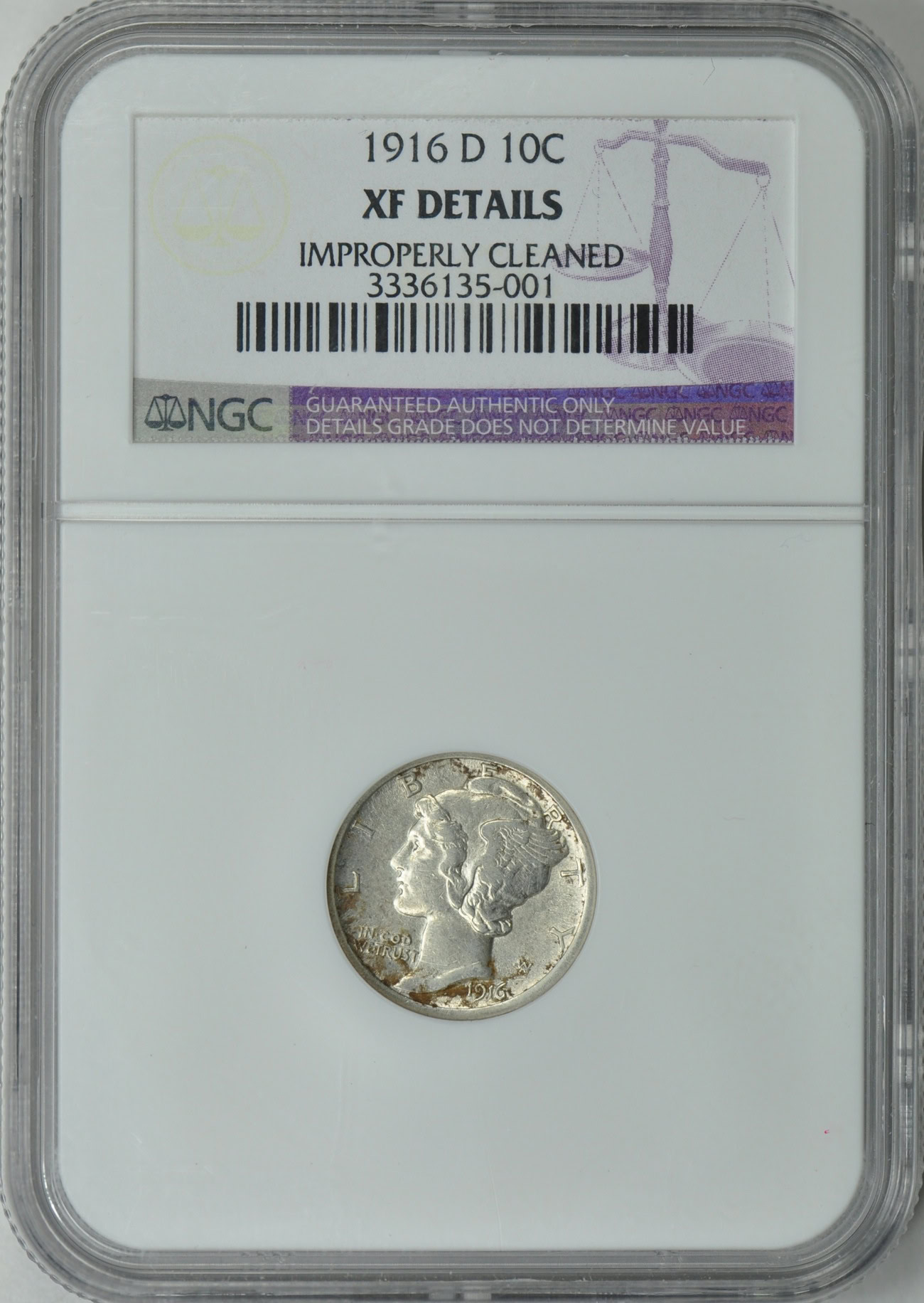 1916-D Mercury Dime NGC XF Details (Item 97610) | GreatCollections