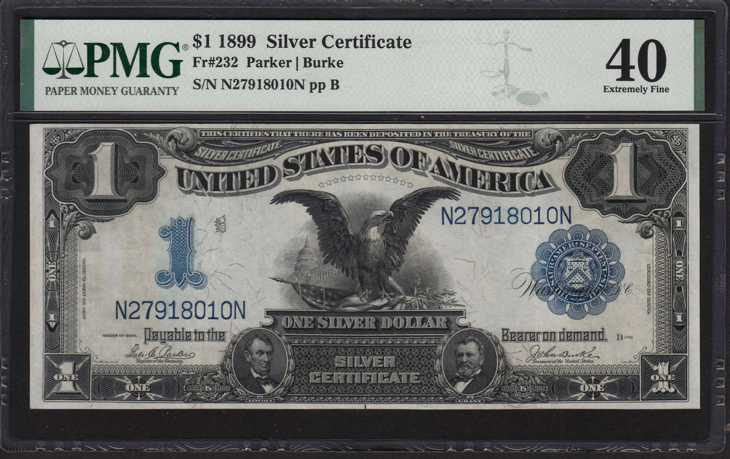 paypayフリマにて売却済み 90s Bills Brothers BB-202 Silver llic レアカラー！シルバーメタリックラメ！ Fr. 232 1899 $1 Silver Certificate Note Parker / Burke PMG