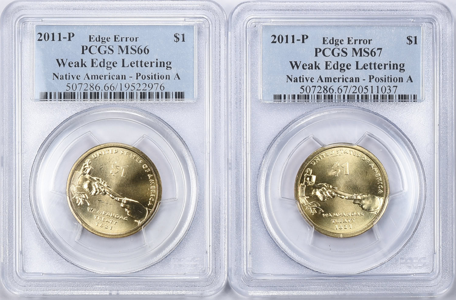 コディーサンダーソンTriple Blade Wire Coin Edge Mint Error 2011-P Sacagawea Dollar Wampanoag Treaty, Weak Edge