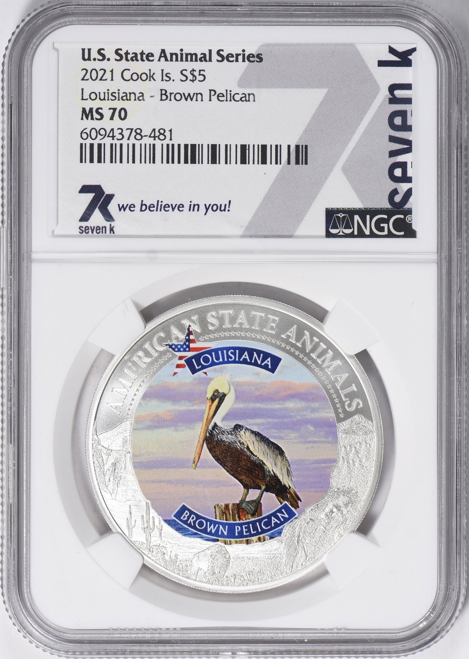 Cook Islands 2021 Silver $5 U.S. State Animal Series Louisiana