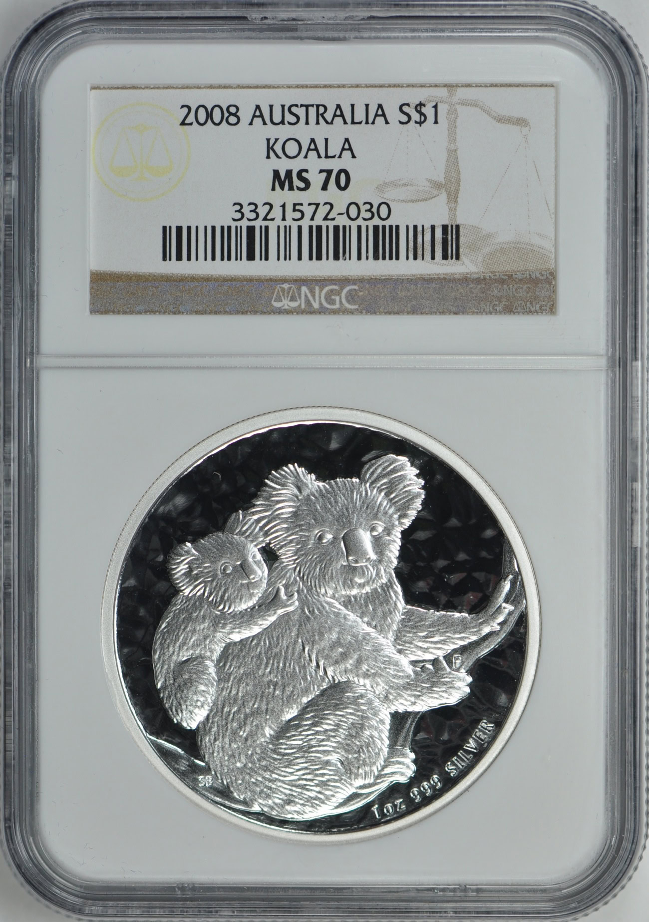 Australia 2008 S$1 Silver Koala NGC MS-70 | NGC Cert #3321572-030