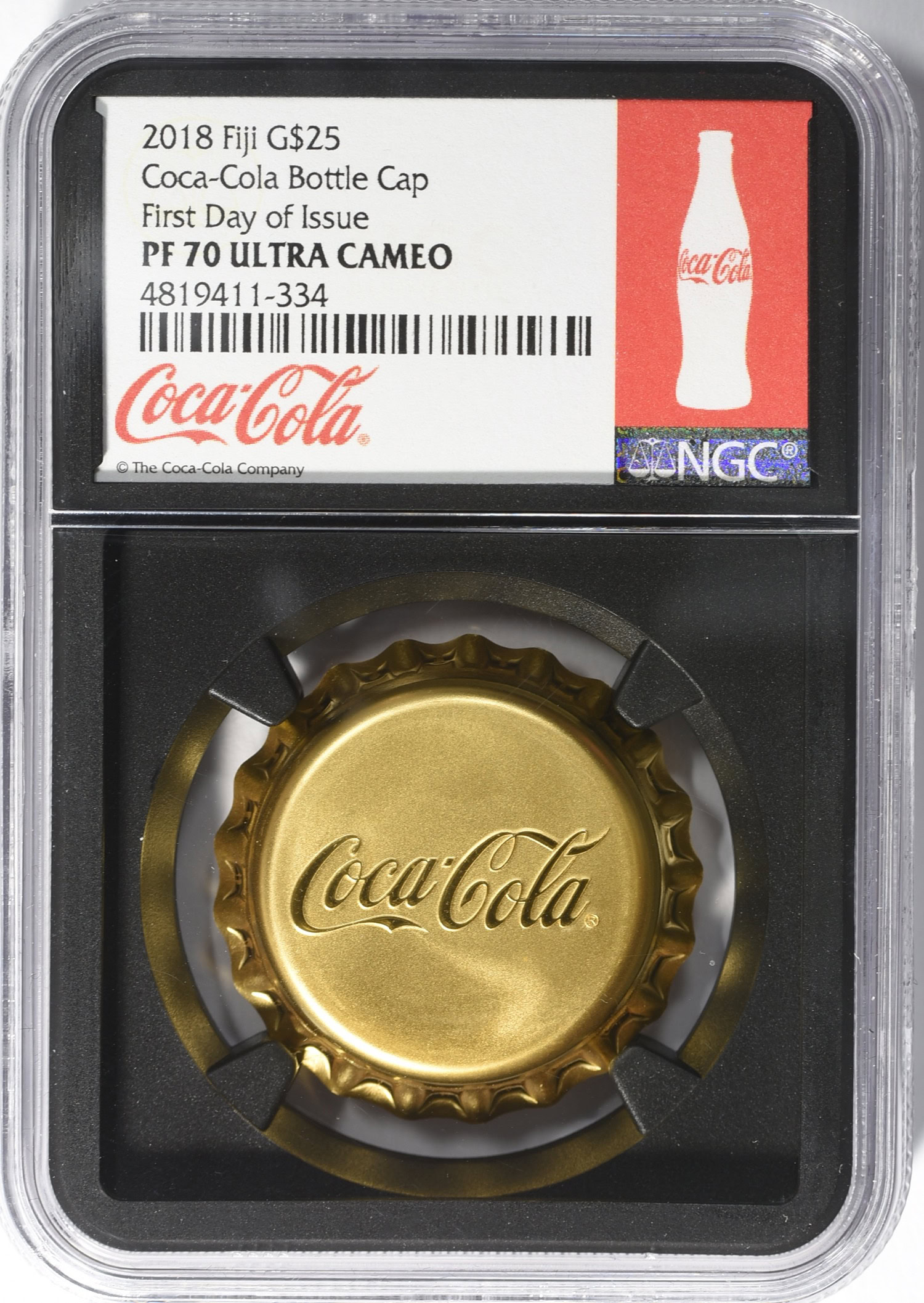 2018 フィジー コカ・コーラ ボトルキャップ 銀貨 NGC Fiji 2018 Gold $25 Coca-Cola Bottle Cap First Day of Issue NGC