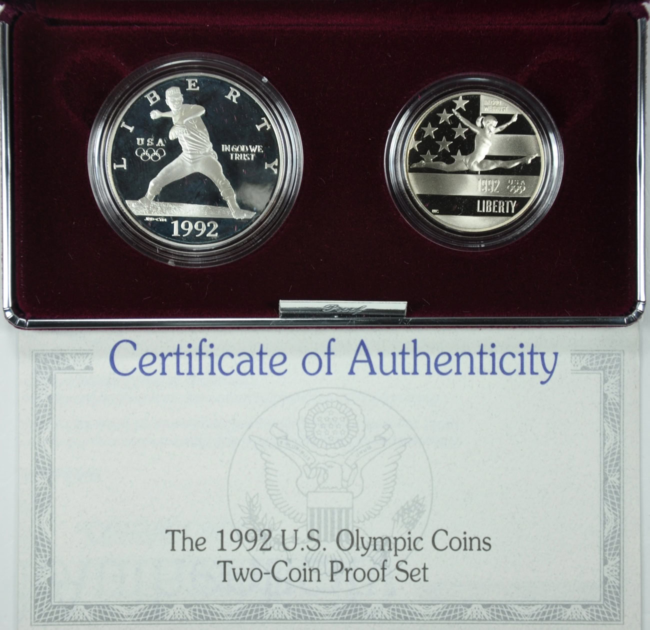 1992-S XXV Olympiad Silver Dollar and Clad Half Dollar Proof Set