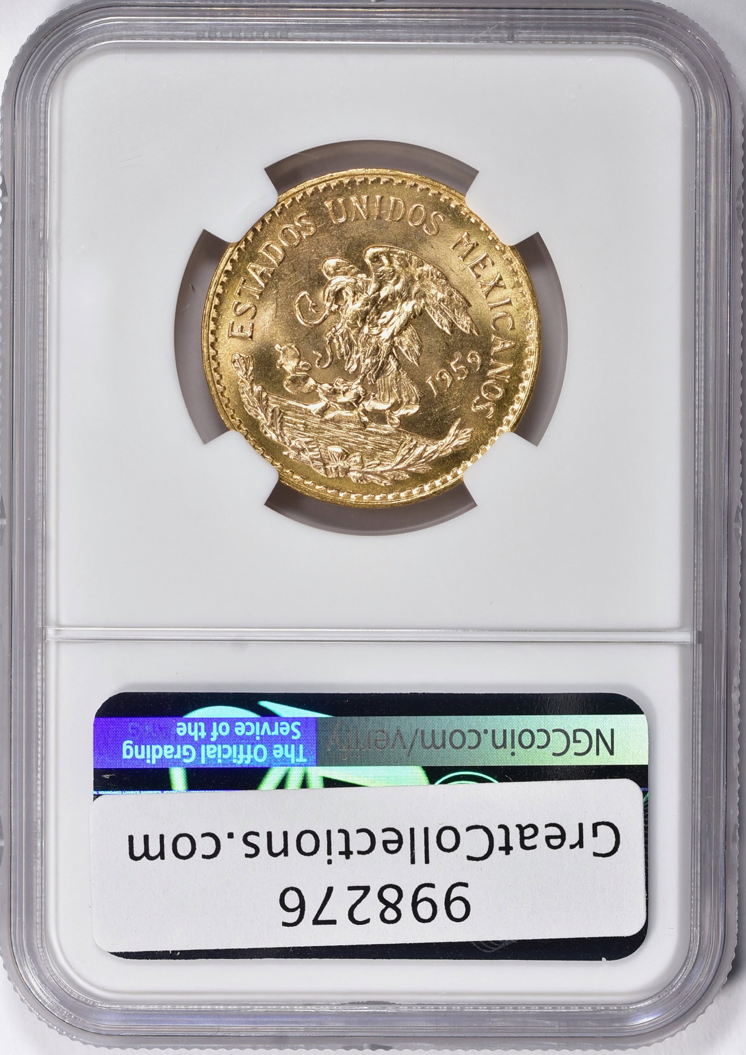 Mexico 1959 Gold 20 Pesos Restrike KM-478 NGC MS-65 (AGW = 0.4822