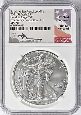 銀貨 Struck at San Francisco 2021 MS70 2021 (S) 1 oz American Silver Eagle MS-70 (Struck at San Francisco