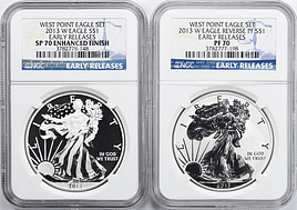 2013 W シルバーイーグル エンハンスドフィニッシュ 初回発行 SP70 GreatCollections - Coin Auction Archive > U.S. Coin Prices
