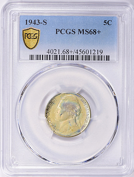 アメリカ 1943P ジェファーソン 5セント Billon貨 PCGS 1943年 S ジェファーソン 5セント 戦時ニッケル 35% 銀 米国
