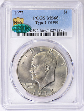 TICCサンプルスラブ　1972 Eisenhower Dollar Mint Error MS65 1972-S Eisenhower Silver Dollar OBV Struck Thru