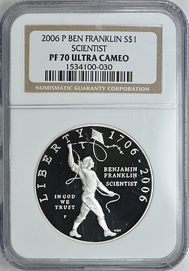 ベン・フランクリン2006年アメリカNGCMS70 1534256-034 2006 Benjamin Franklin Tercentenary Founding Father Commemorative