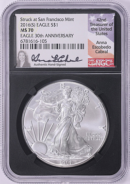 2016年 アメリカンイーグル 銀貨　1オンス　NGC MS70 2016 $1 American Silver Eagle MS70 NGC - Early Releases