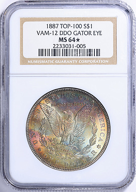 ⑥morgan-wan様 1887 Morgan Silver Dollar Alligator Eye VAM-12 *Top 100* NGC MS-63