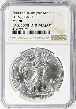 コレクション 2016 Silver Eagle 30th Anniversary MS70 GreatCollections - Coin Auction Archive > U.S. Coin Prices