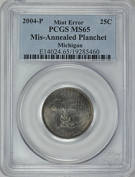 Mint Error 2004-P State Quarter Michigan Mis-Annealed Planchet