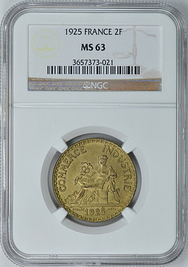France 1925 2 Francs NGC MS-63 | NGC Cert #3657373-021